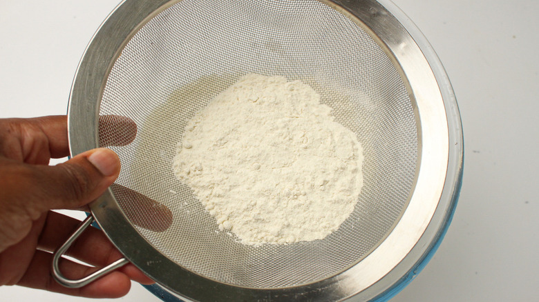 dry ingredients in sieve