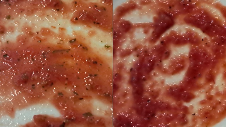 close up of two sauces