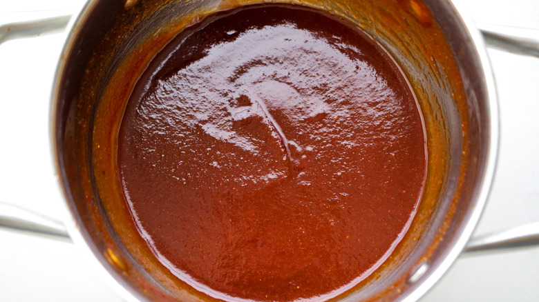 bbq sauce ingredients in saucepan