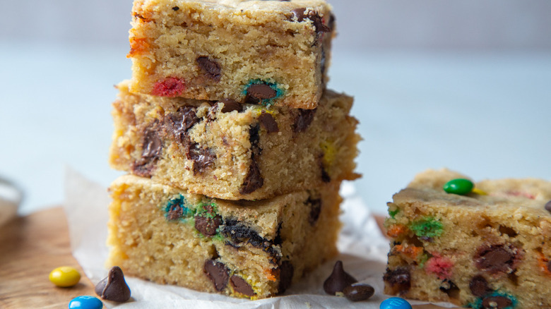 loaded blondies cut in squares