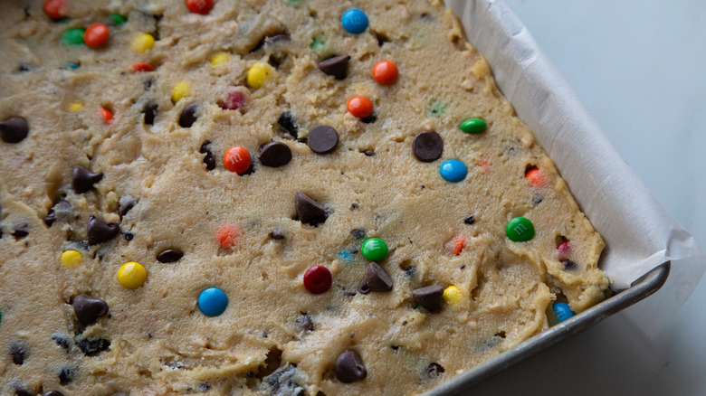 blondie batter in pan uncooked