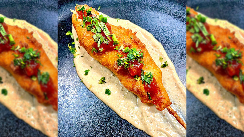 Lobster corn dog with sauce 