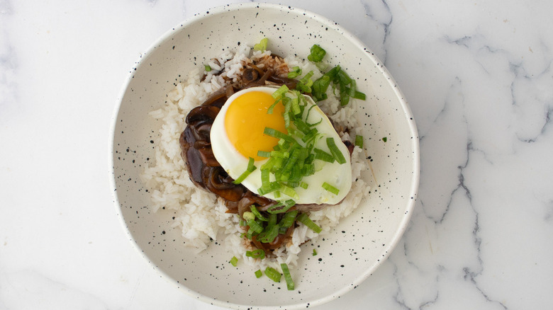 loco moco bowl with fried egg