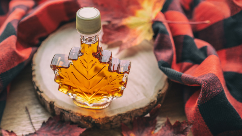 Maple syrup in leaf shape bottle