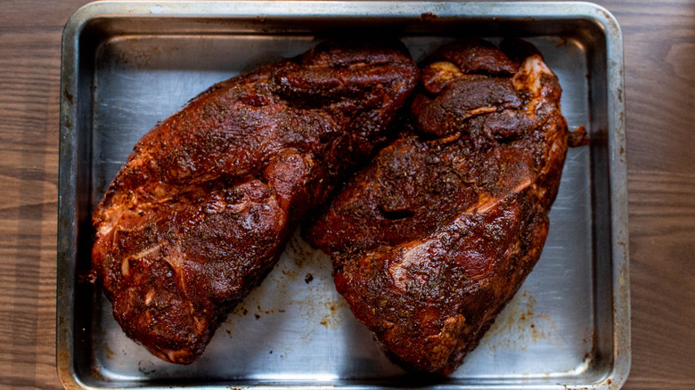 marinated pork butt on sheet tray