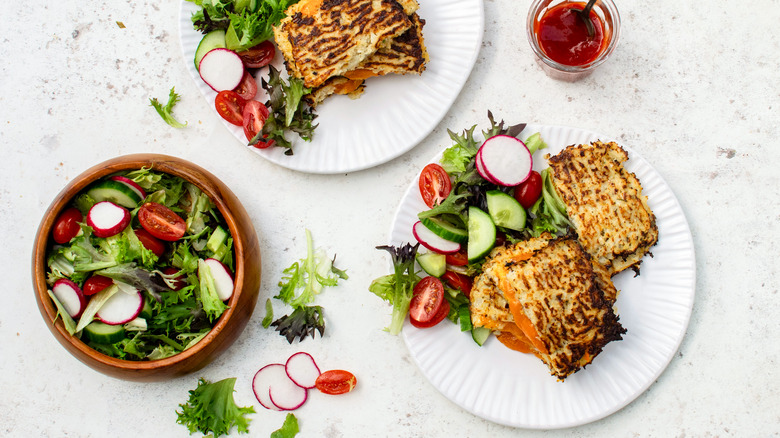 cauliflower grilled cheese on plates