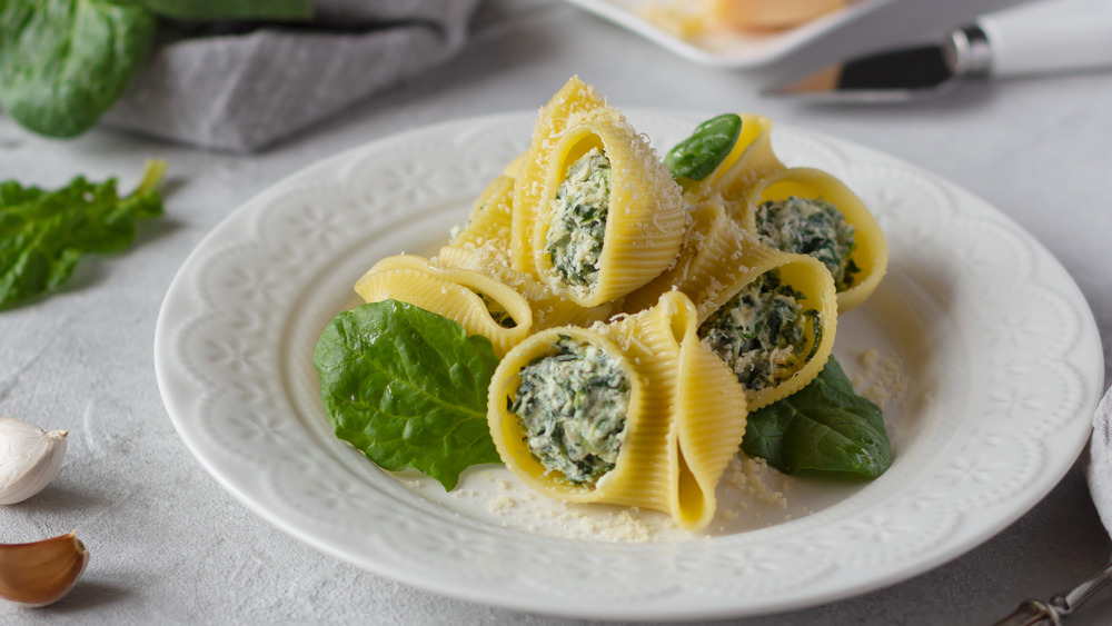 Cooked stuffed pasta in a white dish