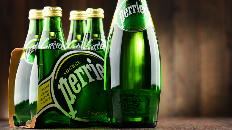 Pack of glass Perrier bottles