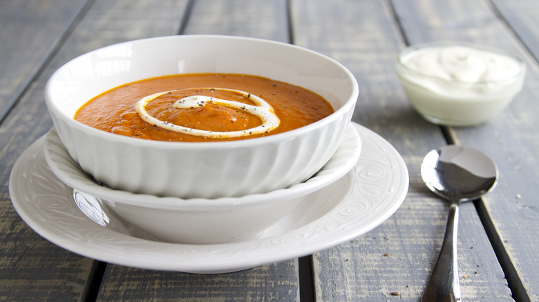 creamy tomato soup with mascarpone swirl