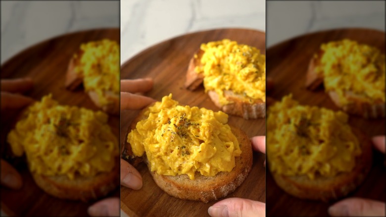 miso scrambled eggs on toast