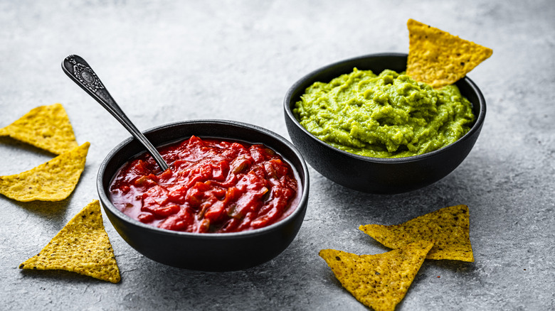 bowls of salsa and guacamole