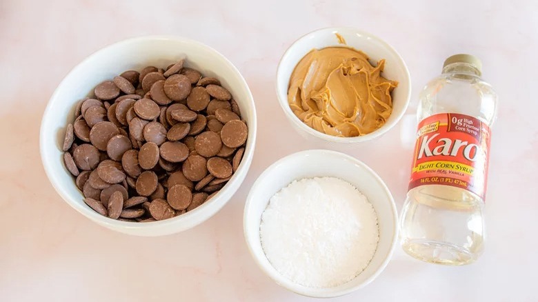 Ingredients for peanut butter cups on table