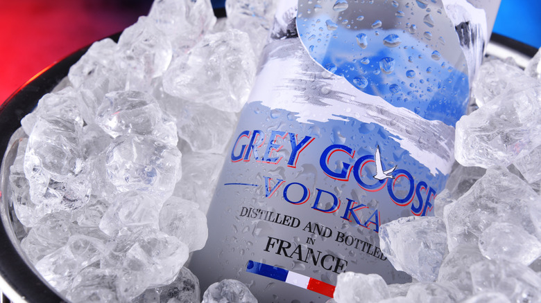 Bottle of Grey Goose vodka on ice