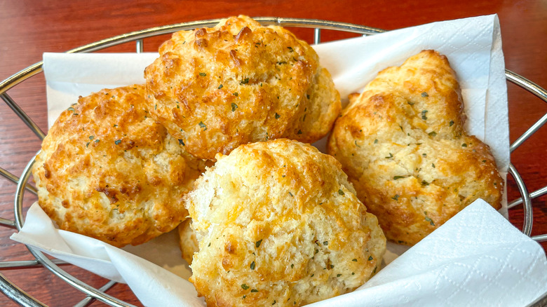 Cheddar Bay Biscuits on a white napkin