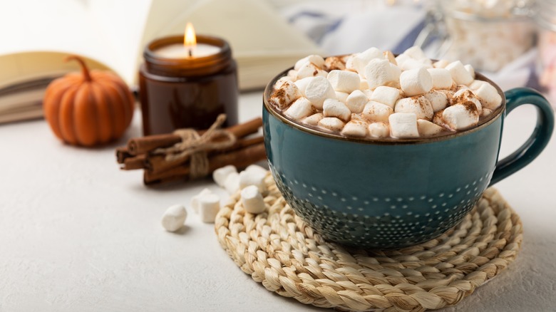 hot chocolate mug with fall decorations