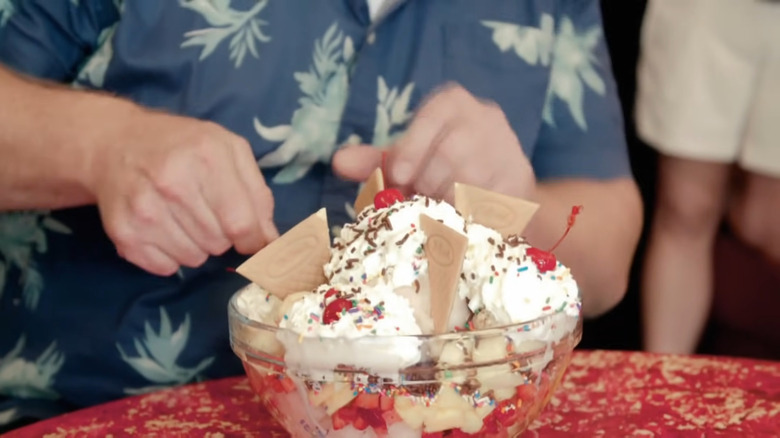 Casey digging into huge sundae