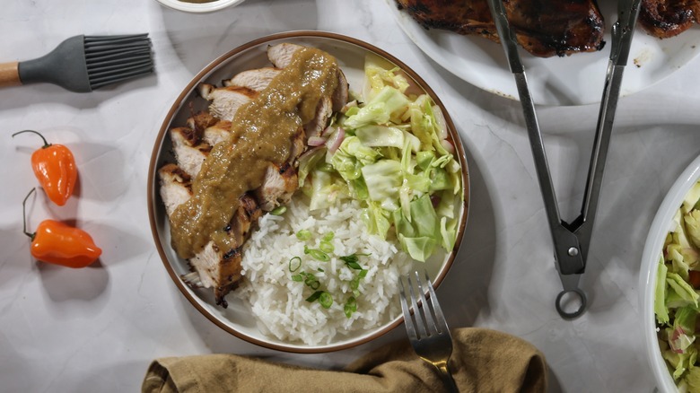 plated mango habanero grilled chicken