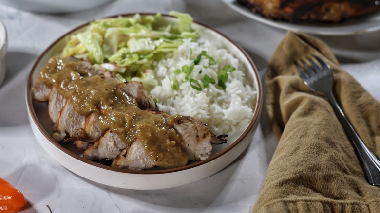 plate of mango habanero grilled chicken