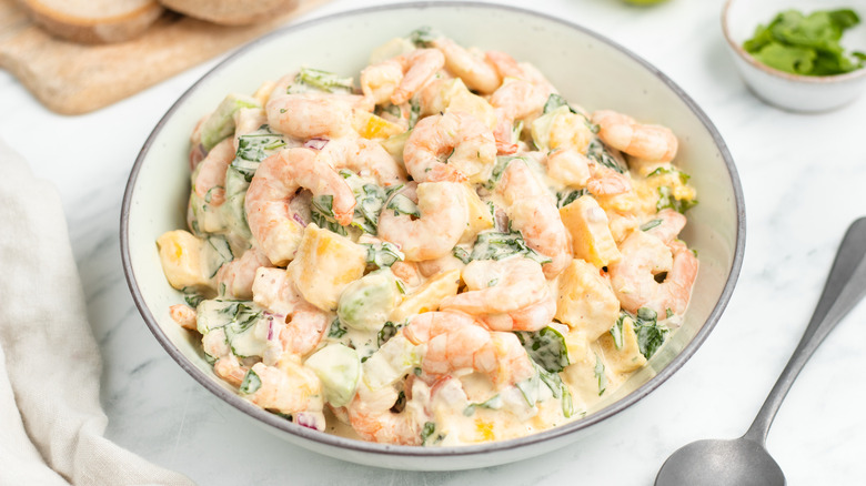 mango shrimp salad in bowl 