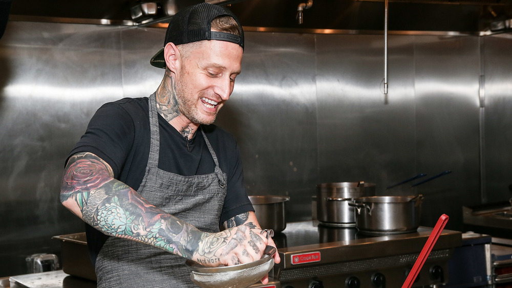 Michael Voltaggio cooking in restaurant kitchen