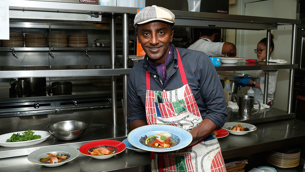 Chef Marcus Samuelsson presents finished plate