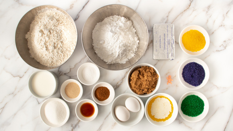 Mardi Gras King cake ingredients