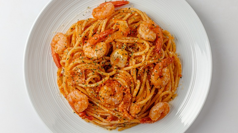 pasta and shrimp with rosé sauce