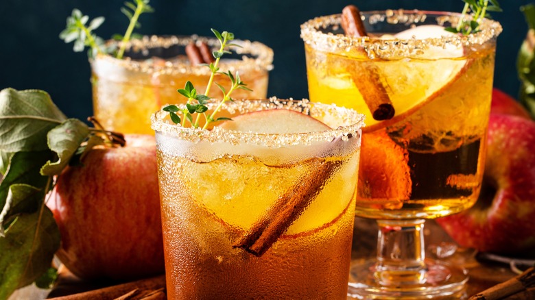 apple cider cocktails with fancy garnishes