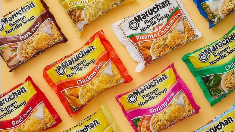 A number of different flavors of Maruchan packages 