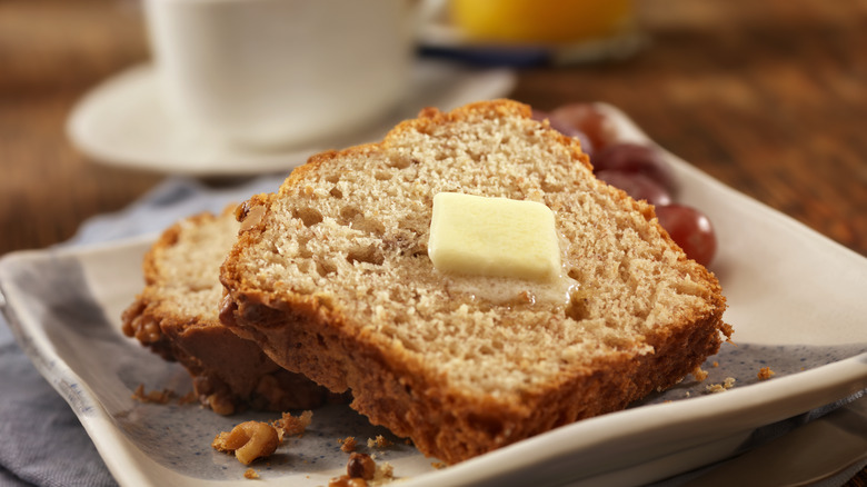 Banana bread slices on plate