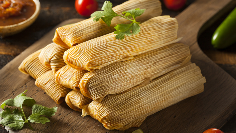 Stack of tamales with cilantro