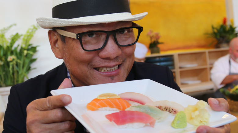 Chef Masaharu Morimoto with sushi