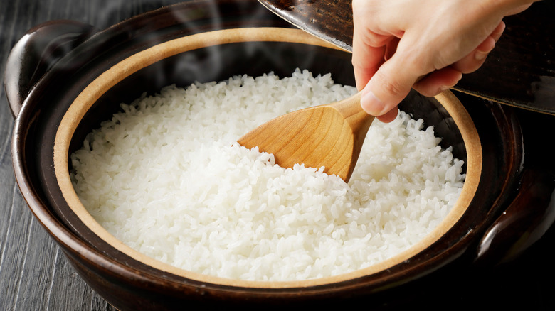 Rice cooked in Japanese hot pot