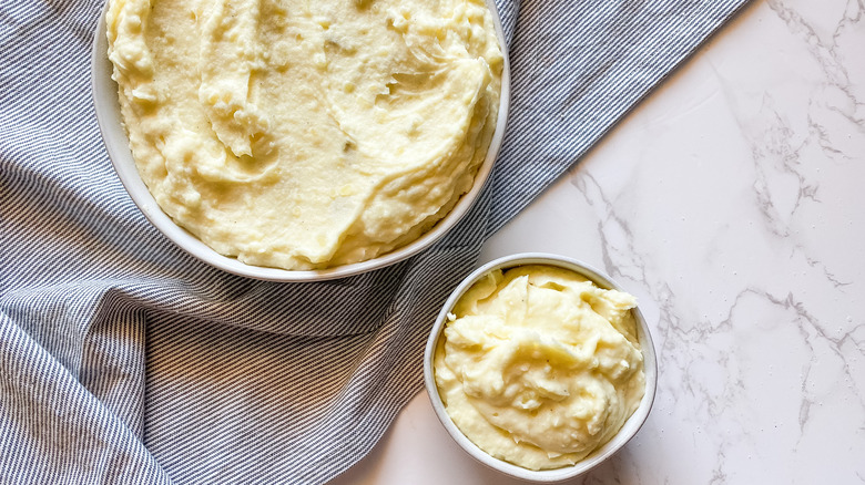 bowls of mashed potatoes