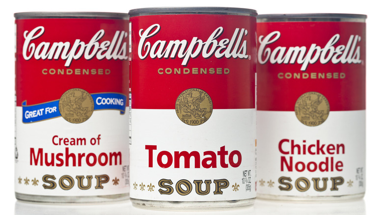 three cans of campbell's soup