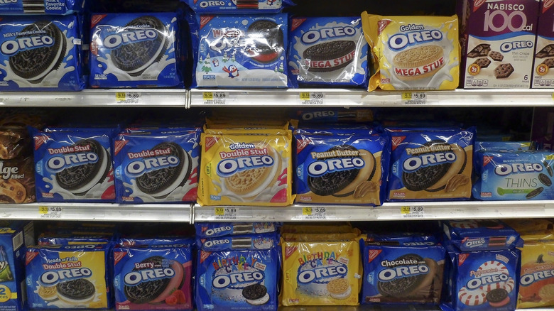 Packages of Oreos on shelves 