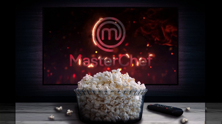 masterchef logo on TV with bowl of popcorn