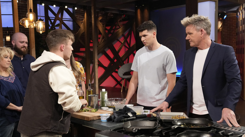 L-R: Contestants with guest judge Nick DiGiovanni and Gordon Ramsay