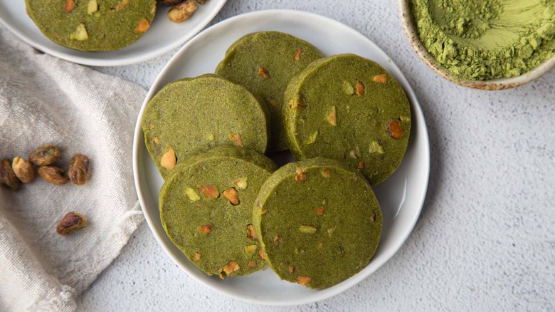 matcha shortbread cookies on plate