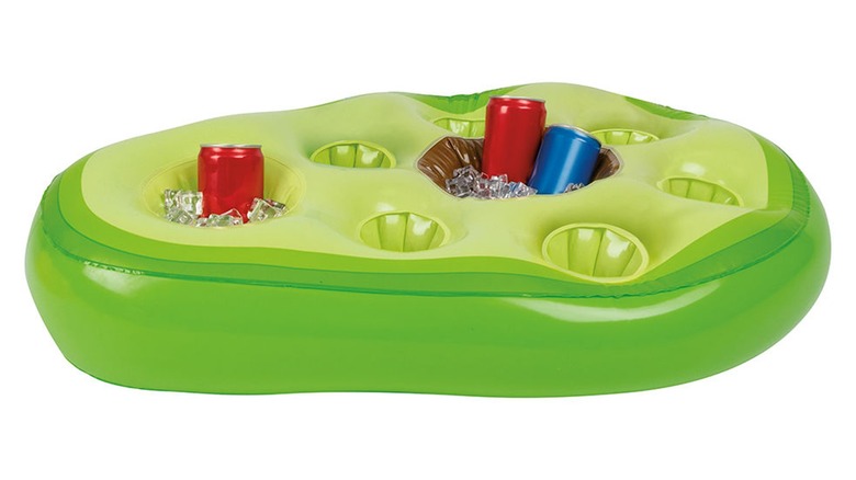 Green inflatable drink holder, cans