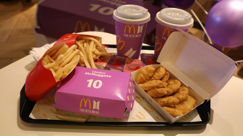 A McDonald's BTS meal on a tray