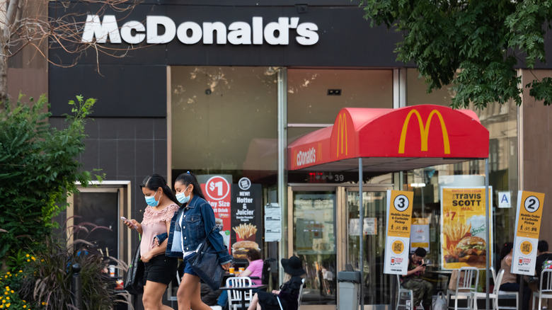 Diners walking outside McDonald's