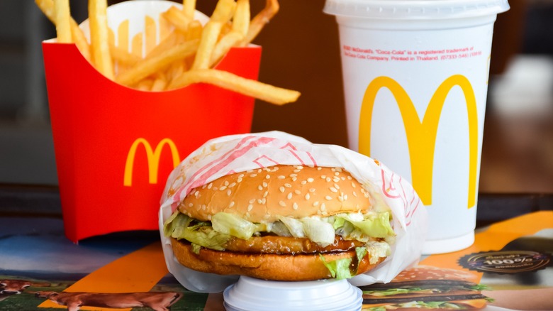 Mcdonald's burger fries and drink