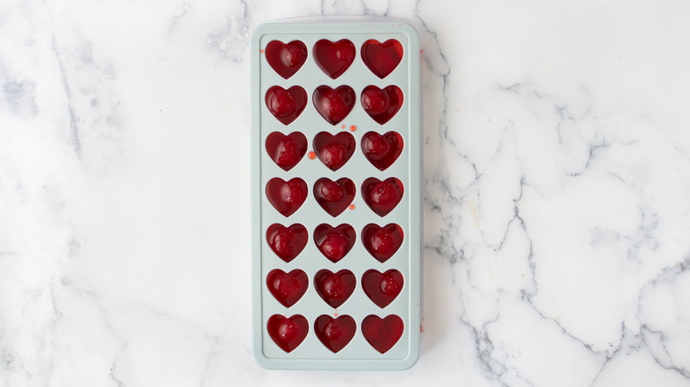 Cherry ice cubes in heart-shaped mold