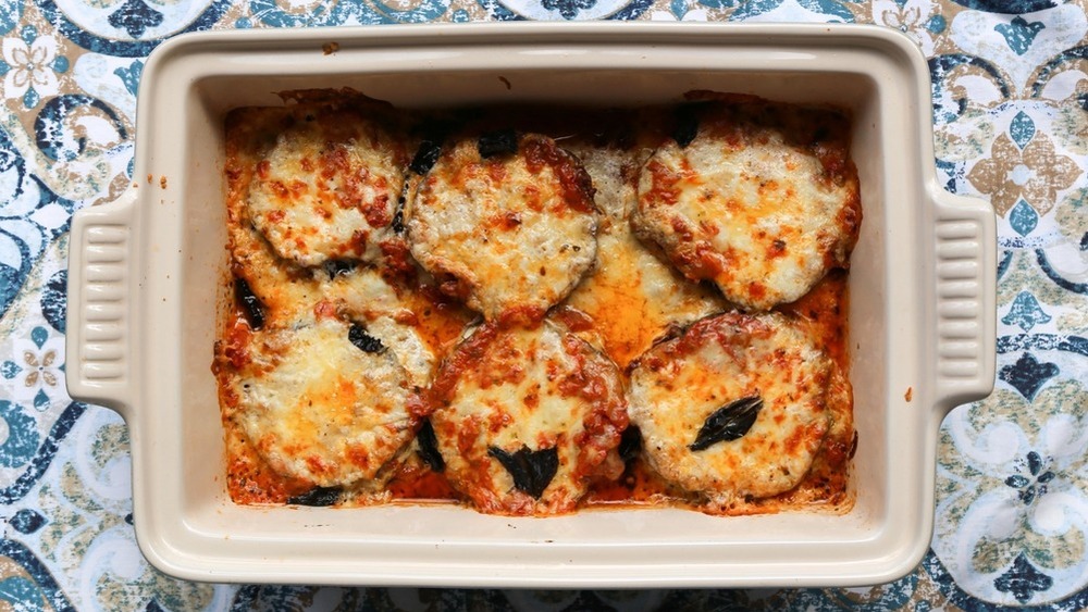 tray of eggplant parmesan