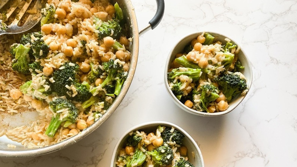 pan and bowls of broccoli casserole