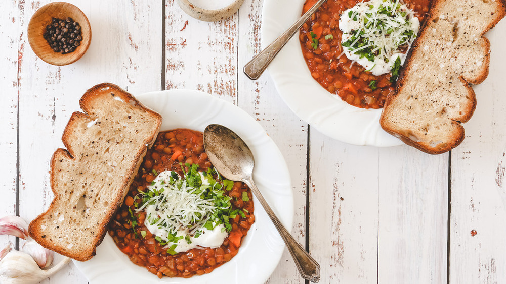 Instant Pot lentil soup with bread