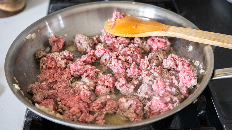 ground beef in skillet