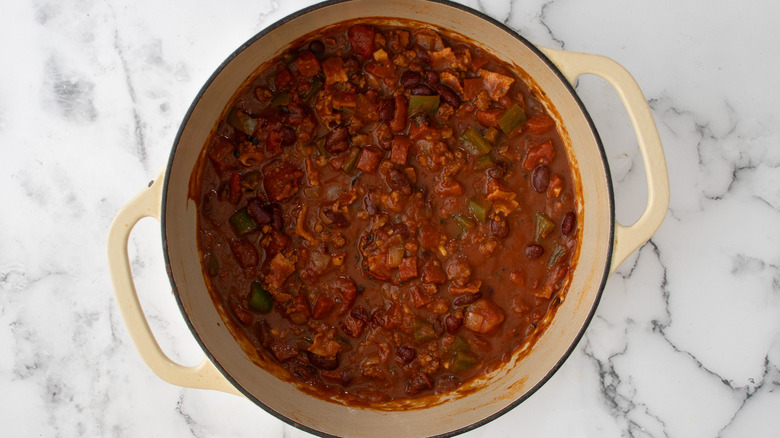 simmered chili ingredients in pot