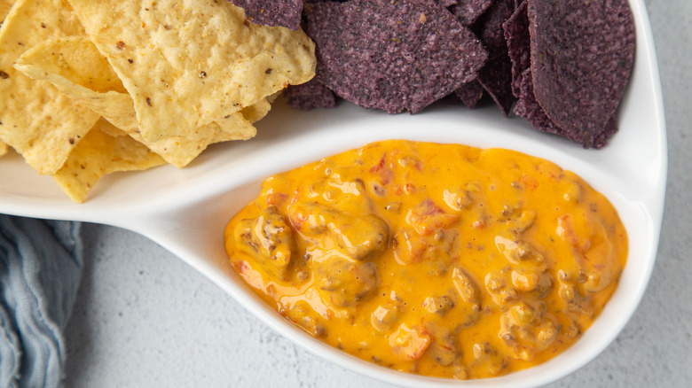 meaty rotel queso in dish
